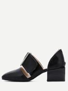 Romwe Black Faux Leather Almon Toe Chunky Sandals
