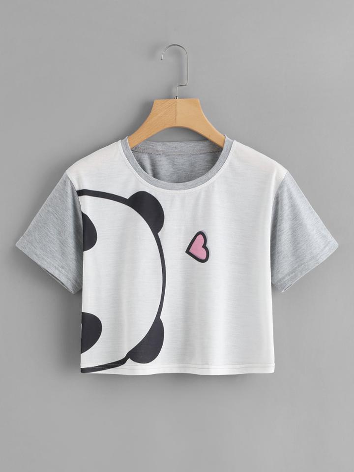 Romwe Cartoon Print Crop Tee
