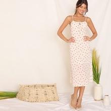 Romwe Tie Front Confetti Heart Print Cami Dress