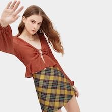 Romwe Ruffle Hem V-neck Blouse