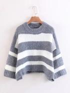 Romwe Block Striped Asymmetrical Sweater