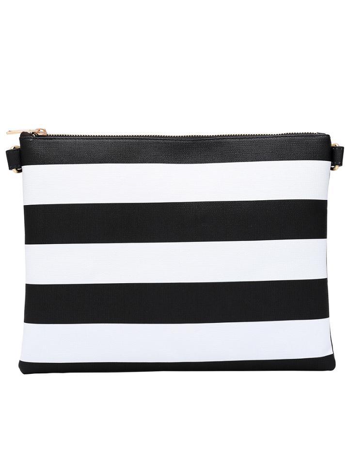 Romwe Color-block Striped Zipper Pu Bag