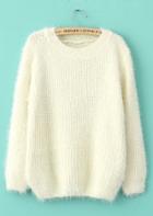 Romwe Shaggy Mohair Loose White Sweater