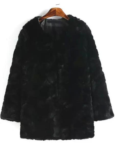 Romwe Long Sleeve Faux Fur Coat