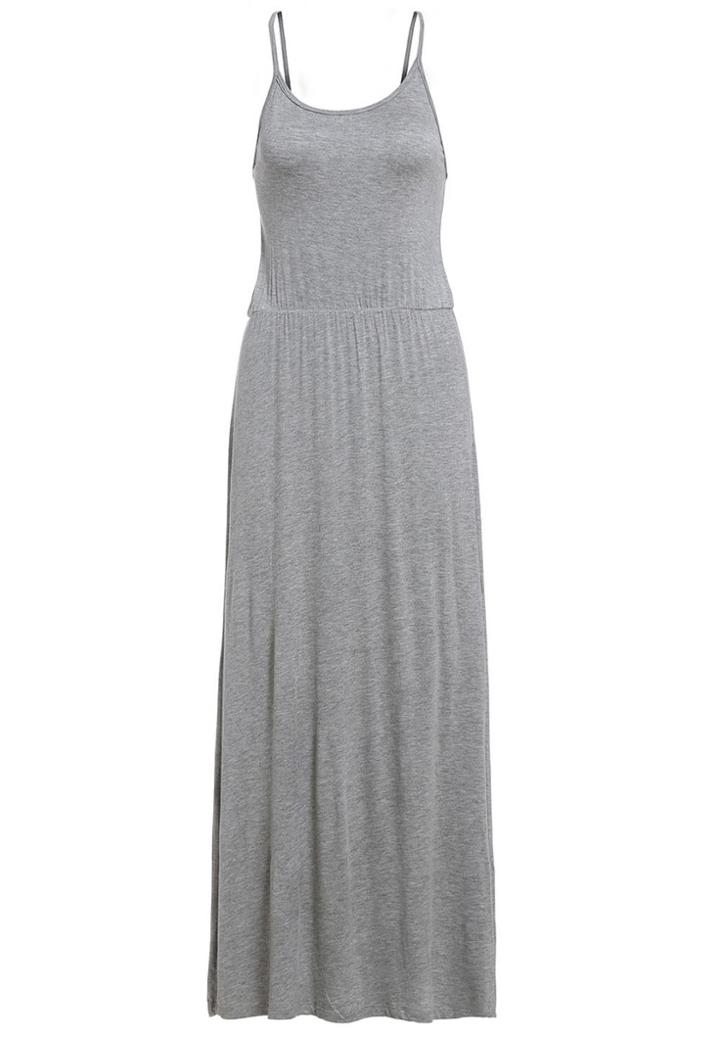 Romwe Spaghetti Strap Maxi Grey Dress