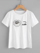 Romwe Embroidered Sequin Wink Eye T-shirt