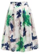 Romwe Flower Print Pleated Skirt