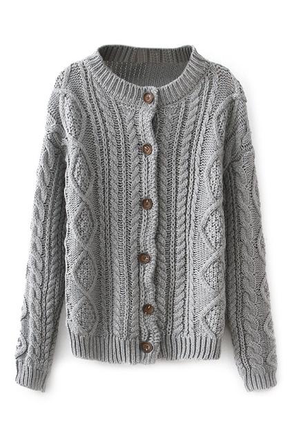 Romwe Twist Knitted Grey Cardigan