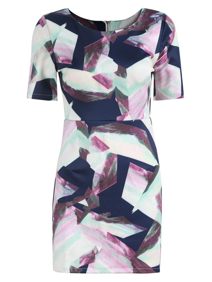 Romwe Short Sleeve Geometric Print Black Dress