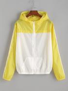 Romwe Yellow Contrast Hooded Zipper Jacket