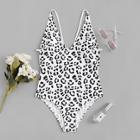 Romwe Leopard Print Caged Back One Piece Swimsuit
