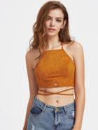 Romwe Racer Neck Crisscross Wrap Suede Cami Top