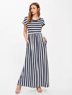 Romwe Contrast Striped Full Length Dress