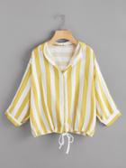 Romwe Hooded Striped Drawstring Hem Blouse