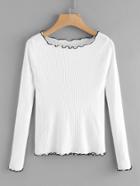 Romwe Contrast Frill Trim Ribbed Knit Tee