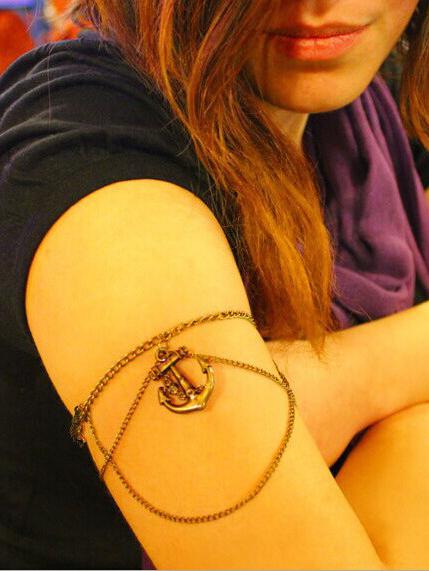Romwe Bronze Anchor Tassel Minimalist Arm Cuff