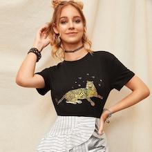 Romwe Leopard Print Cuffed Sleeve Top