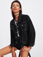 Romwe Drop Shoulder Topstitch Denim Jacket