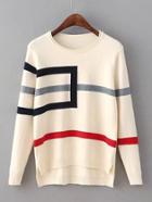 Romwe Geometric Pattern Dip Hem Sweater