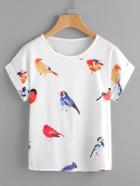 Romwe Random Birds Print Cuffed T-shirt