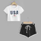 Romwe American Flag Print Crop Tee With Shorts