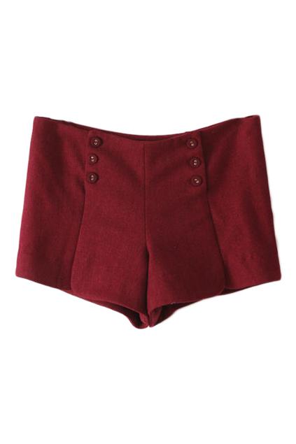 Romwe Buttoned Split Wine Red Shorts