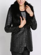Romwe Shawl Collar Faux Fur Single Button Coat