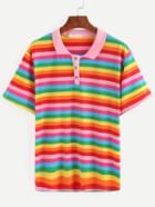 Romwe Multicolor Striped T-shirt With Buttons
