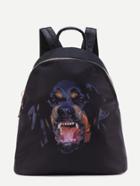 Romwe Black Dog Print Zip Closure Nylon Backpack