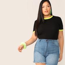 Romwe Plus Neon Ringer Tee