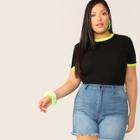 Romwe Plus Neon Ringer Tee