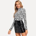 Romwe Mock-neck Leopard Pattern Jumper