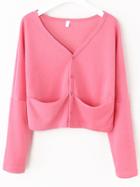 Romwe Melon Dropped Shoulder Seam Cardigan With Pockets