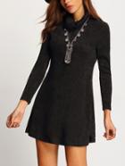 Romwe Black Cowl Neck Long Sleeve Loose Dress