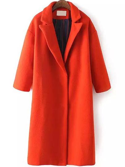 Romwe Lapel Deer Embroidered Patch Covered Button Long Red Coat