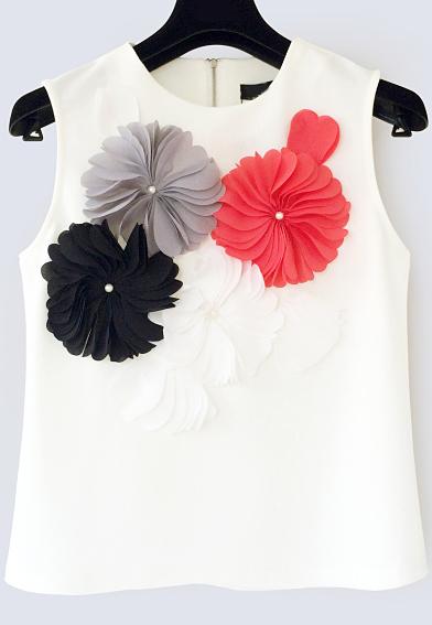 Romwe Applique White Tank Top
