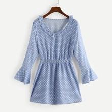 Romwe Polka Dot Ruffle Trim Dress