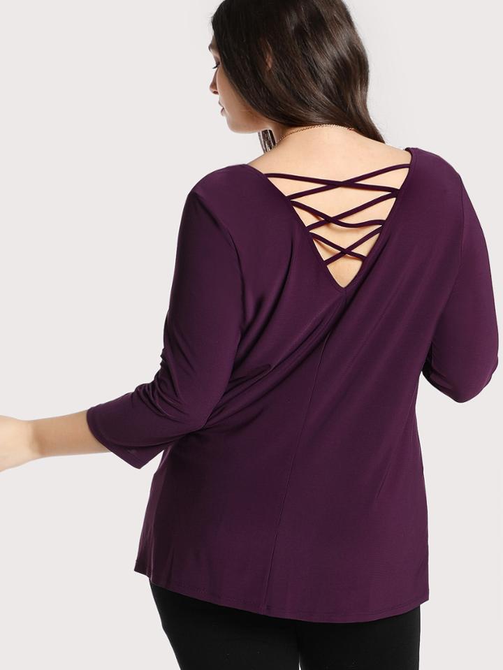 Romwe Criss Cross Back Quarter Sleeve Top