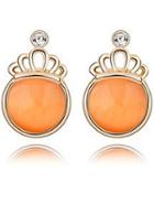 Romwe Orange Gemstone Gold Crown Earrings