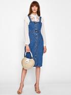 Romwe Button Front Strap Denim Overall Dress