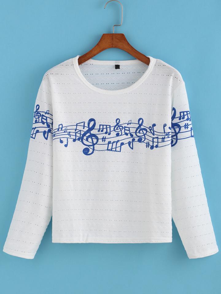 Romwe Long Sleeve Note Print T-shirt