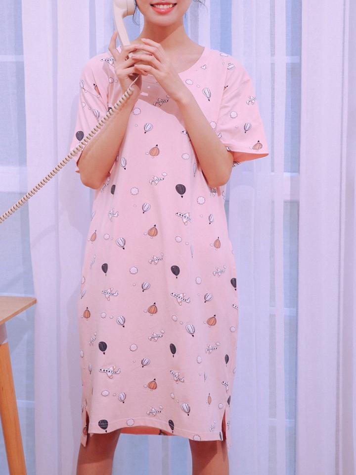 Romwe Cartoon Print Split Side Night Dress