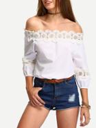 Romwe Off-the-shoulder Lace Trimmed Blouse