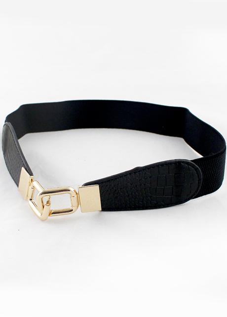 Romwe Black Snakeskin Metal Buckle Belt