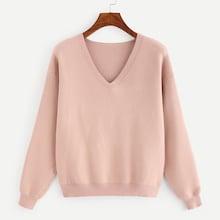 Romwe Solid V-neck Jumper