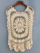 Romwe Plain Hollow Out Crochet Cover-up Top