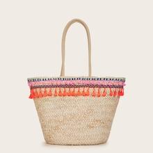 Romwe Tassel & Pom-pom Decor Tote Bag