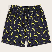 Romwe Guys Allover Banana Print Slant Pocket Shorts