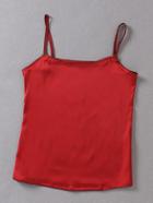 Romwe Red Strawberry Embroidery Spaghetti Strap Top