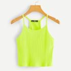 Romwe Neon Lime Rib-knit Halter Top